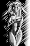 anthro dramatic_lighting hand_between_legs looking_at_viewer male nude nude_male smile smirk solo gekk0 gekko_(character) c_line_kishin kishin_(gekk0) lizard reptile scalie monochrome