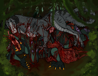 2_penises animal_genitalia animal_penis bite biting_another blood bodily_fluids death duo dying eating_flesh genitals gore guts gutspill hemipenes intestines male male/male multi_genitalia multi_penis neck_bite organs pain penis scratch scratch_mark scratches screaming swamp violence wounded salathan_(eleyas_dawn) lizard reptile scalie snake absurd_res hi_res