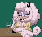 anthro big_breasts blue_eyes breasts cleavage clothed clothing container cup dress drinking_glass female glass glass_container glass_cup horn looking_at_viewer mature_female solo wine_glass fuckwolfamy idw_publishing sega sonic_the_hedgehog_(comics) sonic_the_hedgehog_(idw) sonic_the_hedgehog_(series) lanolin's_mother_(sonic) bovid caprine mammal sheep