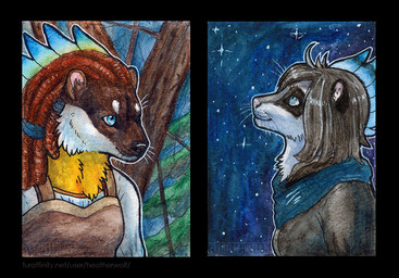 anthro blue_eyes blue_kerchief blue_neckerchief brown_body brown_clothing brown_fur brown_hair brown_topwear clothed clothing female female_anthro fur hair kerchief long_hair looking_up mouth_closed neck_tuft neckerchief neckwear outside plant simple_background solo star text topwear tree tuft whiskers white_body white_clothing white_fur white_topwear heatherwolf species_request multiple_images url