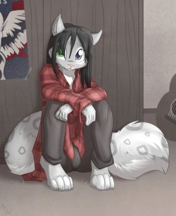 4_toes acoustic_guitar anthro bangs barefoot big_eyes biped black_bottomwear black_clothing black_hair black_pants blue_pupils bottomwear closed_smile clothed clothed_anthro clothed_male clothing collared_shirt countershade_fur countershade_neck countershade_tail countershade_torso countershading crossed_arms digitigrade dress_shirt eyebrows feet fingers flannel_shirt floor fluffy fluffy_tail front_view fully_clothed fully_clothed_anthro fully_clothed_male fur glistening glistening_eyes green_eyes green_pupils grey_body grey_ears grey_eyebrows grey_fur grey_markings grey_spots grey_tail grey_text guitar hair hair_between_eyes heterochromia humanoid_hands inside iris knees_pulled_up leopard_spots long_hair long_tail looking_at_viewer male male_anthro markings monotone_hair mouth_closed multicolored_body multicolored_fur multicolored_tail musical_instrument pants pattern_clothing pattern_shirt pattern_topwear pink_nose plaid plaid_clothing plaid_shirt plaid_topwear plucked_string_instrument pose poster_(object) pupils red_clothing red_shirt red_topwear shirt sitting sitting_on_ground slim slim_anthro slim_male smile smiling_at_viewer solo spots spotted_body spotted_fur spotted_markings spotted_tail string_instrument tail tail_markings text toes topwear wall_(structure) white_body white_countershading white_eyes white_fur white_inner_ear white_sclera white_tail fuf kale_(wichienmaat) felid mammal pantherine snow_leopard 2019 artist_name digital_media_(artwork) full-length_portrait hi_res portrait shaded