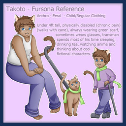 anthro bed_sheet bedding blue_eyes border brown_body brown_fur brown_hair cane clothed clothing disability feral fur hair looking_at_viewer male open_mouth paws purple_background scarf simple_background smile solo text transparent_border domestic_cat felid feline felis mammal 1:1 2015 alpha_channel english_text model_sheet