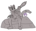 cloth jade_limestone male melee_weapon polishing rock sitting sword weapon hyperchibiabsol domestic_cat felid feline felis mammal hi_res