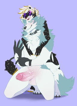 4_toes 5_fingers anthro balls blush bodily_fluids claws dipstick_tail duo erection feet fingers foreskin fur genital_fluids genitals glans hair humanoid_genitalia humanoid_penis male male/male markings nude paws penis retracted_foreskin simple_background smile spots tail tail_markings thick_penis toe_claws toeless_(marking) toes vein veiny_penis white_body white_fur starselle brand_new_animal studio_trigger fan_character shirou_ogami zuri_(serene_form) zurianima_(yagdrassyl) canid canine canis cheetah felid feline mammal wolf 2021 absurd_res digital_media_(artwork) hi_res