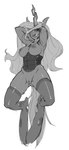 2014 animal_genitalia anthro anthrofied arthropod breasts changeling clothing digital_drawing_(artwork) digital_media_(artwork) fangs female friendship_is_magic genitals greyscale hair half-closed_eyes hands_behind_back hasbro horn kevinsano legwear long_hair looking_at_viewer monochrome my_little_pony narrowed_eyes nude open_mouth pussy queen_chrysalis_(mlp) solo stockings teeth tongue tongue_out