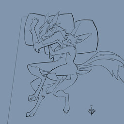 andromorph andromorph/male anthro balls bat_ears bat_tail bed butt chest_tuft digitigrade duo fur furniture genitals hair hug hugging_another hugging_from_behind humanoid_genitalia humanoid_penis intersex intersex/male long_hair lying male nude nude_andromorph nude_anthro nude_intersex nude_male on_bed on_side pawpads paws penis pillow simple_background smile spooning tail tuft topazknight lucas_(topazknight) turo_of_akesh bat canid canine canis desert_long-eared_bat jackal mammal wingless_bat digital_media_(artwork) hi_res sketch