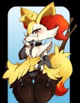 accessory anthro blush clothing collar eyewear female garter garter_straps glasses gloves handwear inner_ear_fluff legwear panties red_eyes solo stick stockings tuft underwear wide_hips redrabbu slugbox third-party_edit nintendo pokemon braixen canid canine generation_6_pokemon mammal pokemon_(species) 2013 alpha_channel artist_collaboration