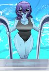 5_fingers anthro blue_body blue_eyes blue_hair blue_scales breasts clothing crossgender curvy_figure detailed_background eyelashes female fingers hair long_hair looking_at_viewer mtf_crossgender one-piece_swimsuit scales snout solo swimming_pool swimwear thick_thighs water wet wet_body wet_hair wet_scales wide_hips rexhastala goodbye_volcano_high leo_(gvh) dinosaur liopleurodon marine plesiosaur pliosaur prehistoric_species reptile scalie 2024 absurd_res digital_drawing_(artwork) digital_media_(artwork) hi_res