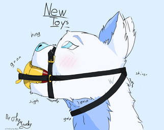 anthro bdsm blue_eyes blush bondage bound countershading dildo_in_mouth female fur gag halter harness_gag multicolored_body multicolored_fur open_mouth oral oral_penetration orgasm penetration sex_toy sex_toy_fellatio sex_toy_in_mouth sex_toy_insertion simple_background solo sound_effects white_body themuck arctic_fox canid canine fox mammal true_fox digital_drawing_(artwork) digital_media_(artwork) hi_res signature