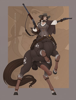 ammo_belt animal_genitalia animal_penis balls brown_hair clothing cowboy_hat equine_genitalia equine_penis genitals gloves gun gynomorph hair handgun handwear hat headgear headwear holster hooves horse_ears intersex long_hair long_tail medial_ring penis poncho ranged_weapon repeater_rifle revolver shin_guards solo tail topwear vest weapon wmdiscovery93 european_mythology greek_mythology mythology centaur equid equid_taur humanoid_taur mammal mammal_taur taur hi_res