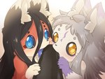 anthro black_hair black_sclera blue_eyes blue_tongue bodily_fluids bright_background circle_eyebrows duo ehomaki eyebrows female food food_fetish fur glare_(lighting) hair holding_food holding_object inner_ear_fluff kemono licking licking_food looking_at_viewer makizushi open_mouth red_body red_fur saliva sucking suggestive suggestive_food sushi sushi_roll tongue tongue_out tuft white_body white_fur white_hair yellow_eyes young young_anthro ukan_muri koware-chan kuzure-chan canid canine fox mammal hi_res