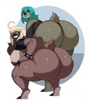 anthro big_breasts big_butt big_nipples blonde_hair blue_hair bottomless breasts brown_hair butt clothed clothing crouching duo feet female hair huge_breasts huge_butt huge_nipples looking_back multicolored_hair nipples simple_background smile soles twerking two_tone_hair sssonic2 jazzy_(xingscourge) nella_(sssonic2) mammal pilosan sloth three-toed_sloth xenarthran 2022 hi_res