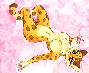 anthro bed bed_sheet bedding bedroom bedroom_eyes big_breasts breasts cheek_tuft claws countershading ears_up exposed_breasts eyelashes eyeshadow eyewear facial_tuft featureless_breasts featureless_crotch female fluffy furniture happy looking_at_viewer lying makeup markings narrowed_eyes navel neck_tuft nude on_back pawpads paws pillow pose purple_eyes seductive smile solo spots spotted_body thick_thighs tuft tufted_fur wide_hips james_andromeda kirby_(series) kirby_and_the_forgotten_land nintendo clawroline felid feline leopard mammal pantherine digital_media_(artwork) hi_res pinup sketch