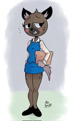 alexdraw30 black_clothing black_eyes black_footwear black_nose black_shoes blue_bottomwear blue_clothing blue_jacket blue_skirt blue_topwear blush bottomwear brown_body brown_fur clothing crossgender eyebrows eyelashes female footwear freckles fur grey_hands grey_tail jacket mtf_crossgender secretary_outfit sharp_teeth shirt simple_background skirt solo tail teeth topwear white_clothing white_shirt white_topwear aggretsuko sanrio haida_(aggretsuko) hyena mammal 2024 colored hi_res