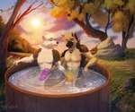 animal_genitalia anthro canine_genitalia detailed_background duo forest genitals glowing glowing_genitalia glowing_penis hot_tub looking_pleasured male male/male mutual_masturbation nature nature_background outside outside_sex penis plant plantigrade sex tree wilderness mekaska asher_(gshep) decker_(deckershepherd) canid canine canis domestic_dog german_shepherd herding_dog mammal pastoral_dog 6:5 absurd_res digital_media_(artwork) digital_painting_(artwork) hi_res