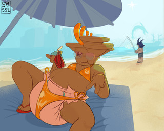 aviators beach beverage big_diaper bikini boat clothing detailed_background diaper drinking_straw duo eyewear feral fishing fishing_rod footwear gesture glasses hand_gesture male sand sandals shoes swimwear the_doom_of_caeranthil the_honored_mudskipper tiran_(deepwoken) two-piece_swimsuit umbrella v_sign vehicle watercraft doritomuncher deepwoken golden_week aquatic fish humanoid mudskipper_(deepwoken) 5:4 hi_res