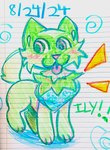 ambiguous_gender blush blush_lines blush_stickers feral happy paws raised_tail solo tail tongue tongue_out jackrabbit_(artist) nintendo pokemon generation_9_pokemon pokemon_(species) sprigatito 2024 absurd_res crayon_(artwork) hi_res traditional_media_(artwork)