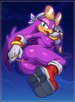 anthro anus bikini bikini_thong biped breasts butt clothed clothing eyelashes female footwear genitals looking_at_viewer looking_back pupils purple_body shoes smile solo swimwear two-piece_swimsuit vulva ultrahyper sega sonic_riders sonic_the_hedgehog_(series) wave_the_swallow avian bird hirundinid oscine passerine swallow_(bird) absurd_res hi_res