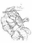 anthro duo erection male male/male penis shell ruran teenage_mutant_ninja_turtles donatello_(tmnt) leatherhead alligator alligatorid crocodilian reptile scalie turtle