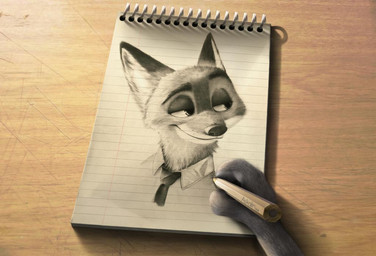 anthro desk drawing_(action) drawing_(object) duo female furniture male male/female notebook pencil_(object) table askalin disney zootopia judy_hopps nick_wilde canid canine european_rabbit fox lagomorph leporid mammal oryctolagus rabbit red_fox true_fox