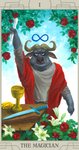 anthro as_above_so_below_pose card card_template container cup fortune_telling goblet holding_object horn major_arcana male melee_weapon roman_numeral solo sword tarot tarot_card text the_magician_(tarot) weapon peacedouble disney zootopia chief_bogo bovid bovine cape_buffalo mammal 2016 english_text hi_res