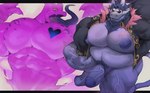 2_horns anthro balls barazoku big_pecs big_penis body_hair bottomless chest_hair clothed clothing coat coat_only duo genitals horn huge_pecs humanoid_genitalia humanoid_penis long_tongue male male/male muscular muscular_anthro muscular_male overweight overweight_male pecs penis purple_body slightly_chubby slightly_chubby_male thick_penis tongue topwear topwear_only kd_gai kurgore bovid caprine demon goat mammal digital_media_(artwork) hi_res