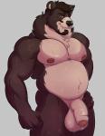 5_fingers anthro balls beard bedroom_eyes belly biceps big_balls big_muscles big_pecs big_penis biped black_claws black_nose bodily_fluids brown_body brown_fur brown_hair brown_skin butt claws dripping eyebrows facial_hair fingers flaccid foreskin front_view fur fur_tuft genitals goatee grin hair half-closed_eyes half-erect hand_on_hip humanoid_genitalia humanoid_hands humanoid_penis looking_at_viewer male manly multicolored_body multicolored_fur multicolored_skin musclegut muscular muscular_anthro muscular_male mustache narrowed_eyes navel nipples nude overweight overweight_anthro overweight_male partially_retracted_foreskin pecs penis pose quads seductive short_hair simple_background smile solo standing sweat tan_body tan_fur tan_penis teeth thick_penis thick_thighs triceps tuft two_tone_body two_tone_fur wet white_background knuxlight bear mammal ursine werecreature wereursid wereursine 2017 digital_media_(artwork) hi_res portrait shaded soft_shading three-quarter_portrait