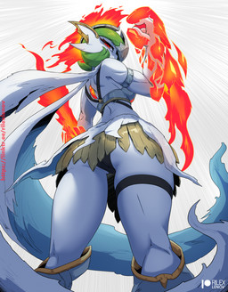 biped breasts butt clothed clothing elemental_manipulation female fire fire_manipulation low-angle_view not_furry panties solo underwear upskirt white_body wide_hips rilex_lenov nintendo pokemon gardevoir generation_3_pokemon pokemon_(species) hi_res