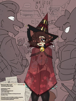 anthro armwear bell bell_collar black_clothing black_legwear black_panties black_stockings black_underwear blush bow_panties bow_underwear brown_eyes brown_hair bulge caressing cloak clothed clothing collar crossdressing disembodied_hand enhibitionism fangs femboy floating_hands garter_straps ghost_hand group hair hands_behind_back hat headgear headwear legwear magic magic_user male open_mouth panties paper pasties public small_waist spell star stealth_masturbation stockings teeth text thick_thighs translucent translucent_clothing underwear wide_hips wizard_hat marcus_gray fio_(marcus_gray) domestic_cat felid feline felis mammal 2025 3:4 english_text hi_res line_art
