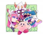 blue_eyes clothing earless empty_eyes featureless_feet featureless_hands feet female floating_hands gloves group hair handwear legless male mouthless noseless orange_eyes pink_hair white_eyes rokkrn kirby:_planet_robobot kirby_(series) nintendo kirby magolor susie_(kirby) taranza arachnid arthropod spider spidr waddling_head