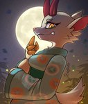 anthro asian_clothing clothed clothing east_asian_clothing female full_moon fur horn japanese_clothing moon tail drawligator animal_crossing nintendo shino_(animal_crossing) deer mammal hi_res