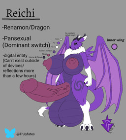 anthro balls big_balls big_breasts big_nipples big_penis breasts genitals gynomorph horn huge_balls huge_breasts huge_nipples huge_penis hyper hyper_balls hyper_breasts hyper_genitalia hyper_penis intersex neck_tuft nipples penis solo standing text tuft vein wings truly_fates_(artist) bandai_namco digimon mythology reichi digimon_(species) dragon hybrid mythological_creature mythological_scalie renamon scalie english_text hi_res model_sheet