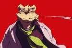 anthro cigarette clothed clothing fur male necktie red_background simple_background smoking solo white_body white_fur ha11nu lifewonders tokyo_afterschool_summoners leib_(tas) bear mammal polar_bear ursine 2020 hi_res