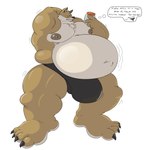 1:1 4_toes anthro belly belly_expansion big_belly big_bulge big_muscles big_nipples big_pecs black_nose bleach_(series) bottle brown_body brown_fur brown_nipples bulge canid canine canis chest_tuft claws container eggo21 english_text expansion feet fur growth hand_behind_head hi_res holding_bottle holding_container holding_object huge_bulge huge_muscles hyper hyper_bulge love_handles male mammal moobs motion_lines muscle_growth musclegut muscular muscular_anthro muscular_male navel nipples overweight overweight_anthro overweight_male pecs sajin_komamura simple_background solo standing teeth text thought_bubble toes tuft weight_gain white_background white_belly wolf yellow_sclera