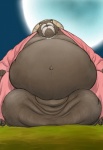 anthro balls big_balls elderly genitals huge_balls hyper hyper_balls hyper_genitalia male obese obese_anthro obese_male overweight overweight_anthro overweight_male solo doguma-sin nurarihyon_no_mago inugami_gyoubu_(nurarihyon_no_mago) canid canine mammal raccoon_dog tanuki hi_res