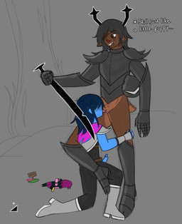 2_horns anthro antlers blue_body blue_hair blue_skin brown_body clothing cunnilingus dialogue ear_piercing erection facial_piercing female freckles fur genitals group hair holding_melee_weapon holding_object holding_sword holding_weapon horn lip_piercing male male/female melee_weapon nose_piercing oral penis piercing sex sword tail text tongue tongue_out vaginal vulva weapon haruanonalex deltarune family_guy_death_pose undertale_(series) dess_holiday kris_dreemurr ralsei roaring_knight susie_(deltarune) bovid caprine deer human mammal new_world_deer reindeer 2025 absurd_res english_text hi_res meme
