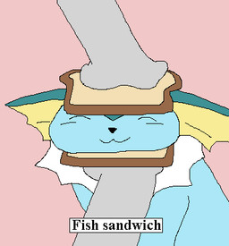 ^w^ ambiguous_gender black_nose black_text blue_body bread closed_smile disembodied_hand duo eyes_closed feral food frill_(anatomy) grey_body hand_on_head hand_under_chin humor mouth_closed pink_background sandwich_(food) sandwiched simple_background smile text text_box white_frill richard_roe idiot_sandwich nintendo pokemon eeveelution generation_1_pokemon pokemon_(species) vaporeon 2025 digital_media_(artwork) english_text low_res meme pixel_(artwork)