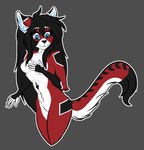 anthro black_body black_fur black_hair blue_eyes breasts featureless_breasts featureless_crotch female fur fur_markings hair machine markings nude red_body red_fur smile solo tail white_body white_fur chooper8 ara_(fluff-kevlar) android felid feline mammal robot absurd_res hi_res