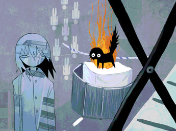 ambiguous_feral ambiguous_gender ambiguous_human black_body black_eyes black_fur black_tail building clothed clothed_ambiguous clothed_human clothing duo feral fire fur jacket medium_hair metaphor photo_background simple_eyes surrealism tail topwear jejejunum fraid_(species) human mammal 2025 digital_drawing_(artwork) digital_media_(artwork) english_description hi_res photography_(artwork)