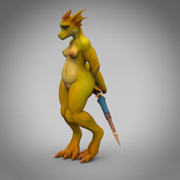 anthro big_tail bow_(weapon) breasts digitigrade ear_fins female fin holding_object holding_weapon long_tail multiple_angles nipples non-mammal_breasts nude ranged_weapon red_nipples scales solo tail tapering_tail thick_tail weapon yellow_body yellow_scales bambookat kobold scalie 1:1 3d_(artwork) animated digital_media_(artwork) hi_res no_sound short_playtime turntable_(animation) video