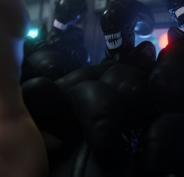 anthro big_breasts big_penis breasts genitals group gynomorph gynomorph/male intersex intersex/male male male_penetrating penetration penis teeth evettrox alien_(franchise) anon alien human mammal xenomorph 3d_(artwork) blender_(artwork) digital_media_(artwork) hi_res
