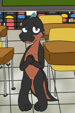 anthro blush blush_lines fangs female flat_chested genitals nipples non-mammal_nipples nude school solo teeth vulva young young_anthro zeearks zee_(zeearks) dinosaur dromaeosaurid prehistoric_species reptile saurischian scalie theropod 2:3 hi_res