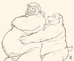 anthro belly duo genitals hug hugging_another hugging_from_behind humanoid_hands kemono male male/male mature_male moobs obese obese_male overweight overweight_male penis simple_background pochizizi bear mammal suid suine sus_(pig) wild_boar 2021 hi_res