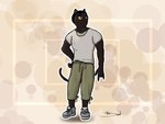 anthro black_hair black_nose bottomwear brown_body brown_fur chain claws clothing ears_up footwear fur gold_(metal) gold_chain green_bottomwear green_clothing green_pants grey_clothing grey_shirt grey_topwear hair jogging_pants looking_aside male pants pose posed shirt shoes sneakers solo tail topwear whiskers yellow_eyes citrusseed egon_(citrusseed) bombay_cat domestic_cat felid feline felis mammal hi_res