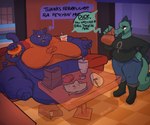 anthro belly big_belly big_breasts blue_body blue_fur bodily_fluids breasts burger burping chubby_cheeks clothing double_chin drooling fat_arms fat_legs female food fur green_body half-closed_eyes holding_burger holding_food holding_object huge_belly huge_breasts hyper immobile morbidly_obese morbidly_obese_anthro morbidly_obese_female narrowed_eyes obese obese_anthro obese_female overweight overweight_anthro overweight_female red_eyes saliva sitting solo text torn_clothing yellow_sclera evkemart night_in_the_woods bea_santello mae_borowski crocodile crocodilian domestic_cat felid feline felis mammal reptile scalie 2023 english_text hi_res signature