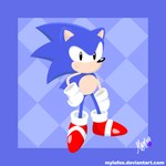 anthro blue_body clothing footwear front_view gloves handwear looking_at_viewer male mouth_closed pattern_background red_clothing red_footwear red_shoes shoes simple_background solo standing tan_body white_clothing white_gloves white_handwear mylafox classic_sonic_(universe) sega sonic_the_hedgehog_(series) classic_sonic sonic_the_hedgehog eulipotyphlan hedgehog mammal 1:1 2007 dated signature