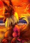 accessory beach bow_(feature) bow_accessory bow_ribbon brown_body brown_fur cloud detailed_background female feral fur furgonomics licking looking_at_viewer outside pose red_eyes ribbons sand sea seaside sky solo sunset tail tail_accessory tail_bow tail_ribbon tongue tongue_out water haychel nintendo pokemon emma_the_eevee fan_character canid canine eevee generation_1_pokemon mammal pokemon_(species) digital_media_(artwork)