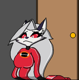 anthro bodysuit clothing cosplay crossover_cosplay door elastic female flattened latex latex_bodysuit latex_clothing latex_skinsuit skinsuit solo tight_clothing themadastronaut disney hellaverse helluva_boss mythology pixar the_incredibles helen_parr loona_(helluva_boss) canid canid_demon canine demon hellhound mammal mythological_canine mythological_creature crossover low_res