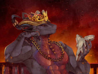 anthro black_body black_claws black_horn black_scales black_sclera bone chain chain_necklace claws crown crown_only fire frill_(anatomy) gold_(metal) gold_chain gold_jewelry headgear headgear_only holding_skull horn horn_jewelry jewelry looking_at_viewer male membrane_(anatomy) membranous_frill membranous_wings muscular necklace red_chest red_eyes scales simple_background skull smile smoke smug smug_face solo wings wanderertamplior european_mythology mythology erebus_(cool534) dragon mythological_creature mythological_scalie scalie western_dragon colored digital_drawing_(artwork) digital_media_(artwork) hi_res portrait sketch