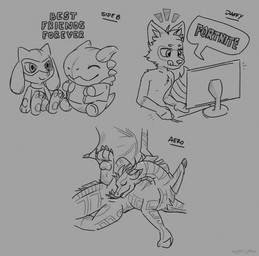 ambiguous_gender anthro anus autocunnilingus bottomwear butt claws clothed clothing computer digitigrade electronics eyes_closed feet female feral front_view fur genitals hair half-closed_eyes hindpaw hoodie horn humanoid_hands licking licking_lips licking_own_lips long_tongue lying markings masturbation membrane_(anatomy) membranous_wings narrowed_eyes nude on_side oral oral_masturbation pants pawpads paws plushie pupils scales side_view simple_background sitting smile solo spread_legs spreading tail text toe_claws toes tongue tongue_out topwear tuft vaginal vaginal_masturbation vulva wings moodytail mythology nintendo pokemon daffy_(daffydaf123) side_b canid canine dragon fox generation_4_pokemon hybrid kobold mammal mythological_creature mythological_scalie pokemon_(species) procyonid raccoon reptile riolu scalie 2023 absurd_res digital_media_(artwork) english_text greyscale hi_res monochrome multiple_images sketch